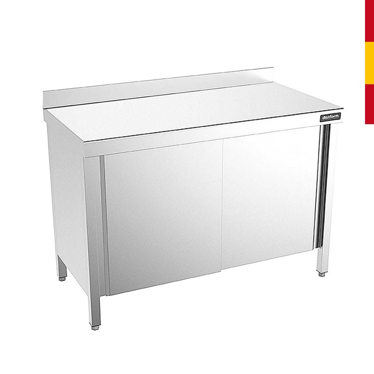 MESA ACERO INOX. PETO Y PUERTAS FONDO 50 CM