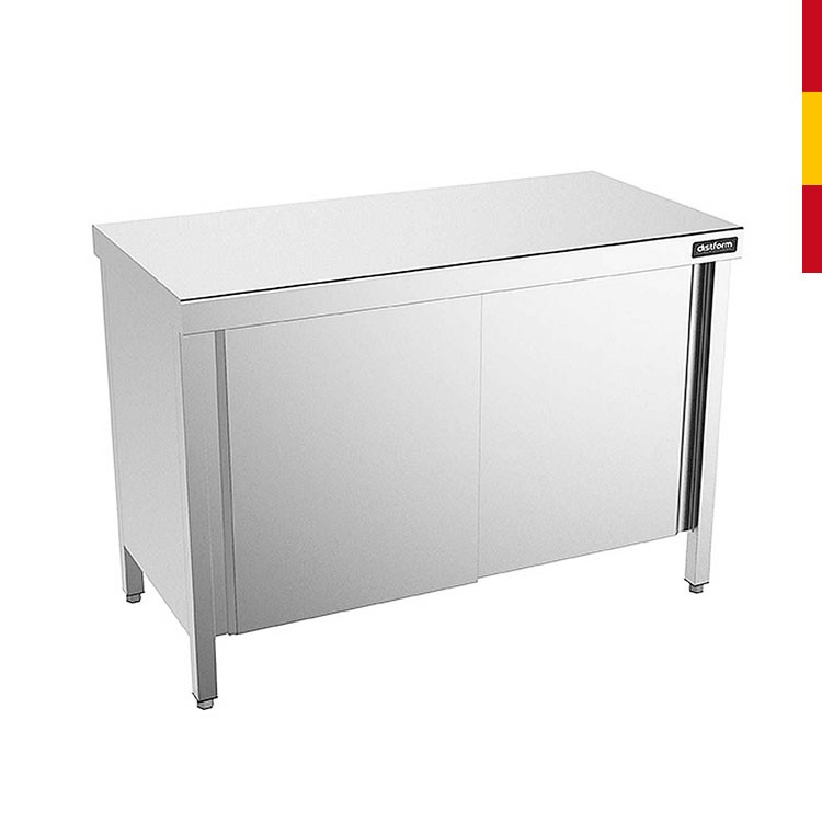 MESA ACERO INOX. CON PUERTAS FONDO 60 CM